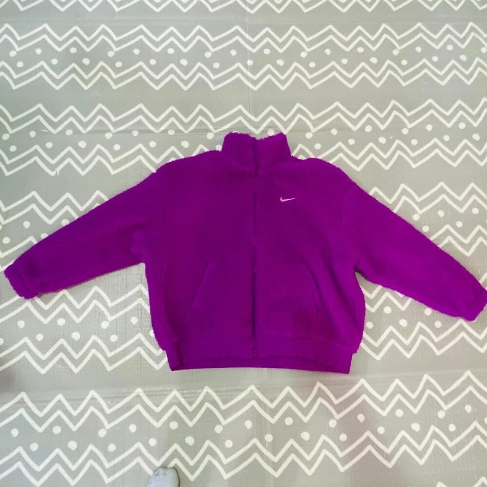 Vintage retro Nike Sherpa fuzzy thick purple pink jacket coat - Picture 6 of 10